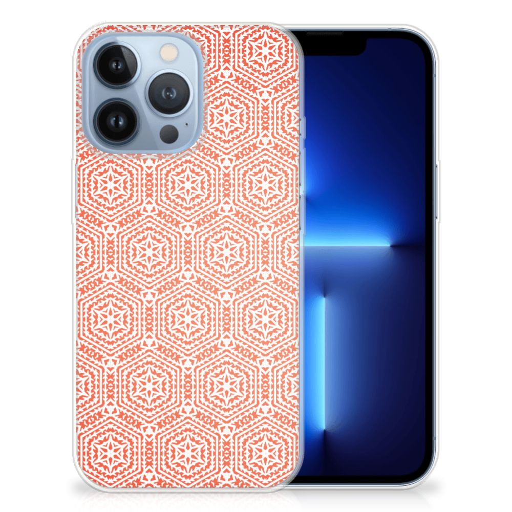 Apple iPhone 13 Pro TPU bumper Pattern Orange met een uniek oranje en wit patroon