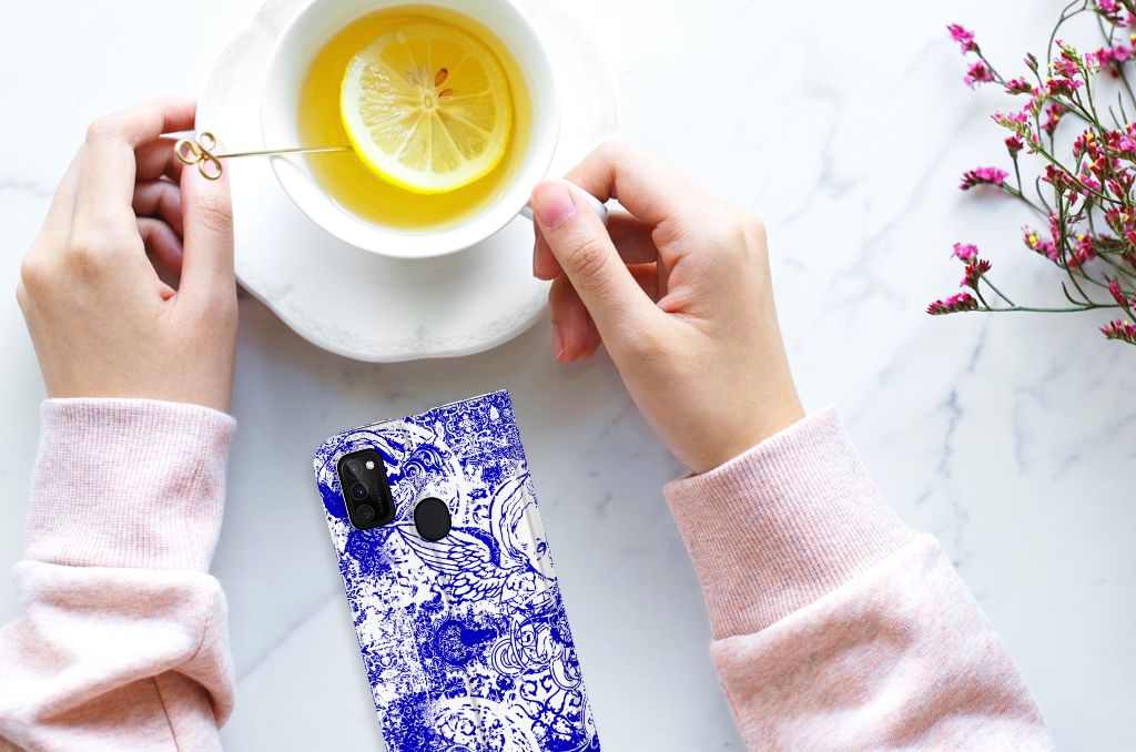 Mobiel BookCase Samsung Galaxy M30s | M21 Angel Skull Blauw - B2C Telecom