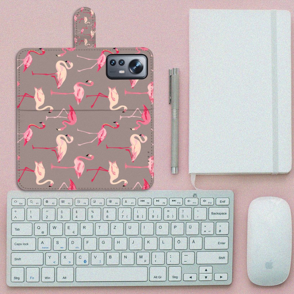 Xiaomi 12 Pro Telefoonhoesje met Pasjes Flamingo