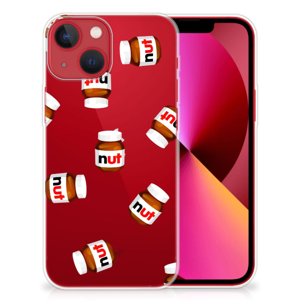 Apple iPhone 13 Siliconen Case Nut Jar met schattige nut potjes op een rode achtergrond 🍯