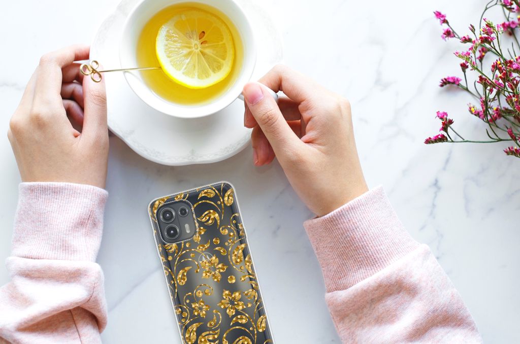 Motorola Edge 20 Lite TPU Case Gouden Bloemen B2C Telecom
