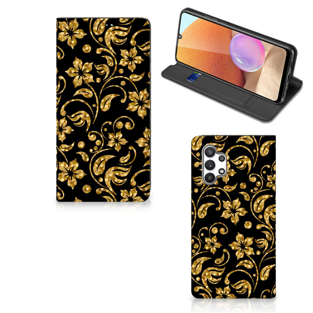 Samsung Galaxy A32 4G | A32 5G Enterprise Editie Smart Cover Gouden Bloemen