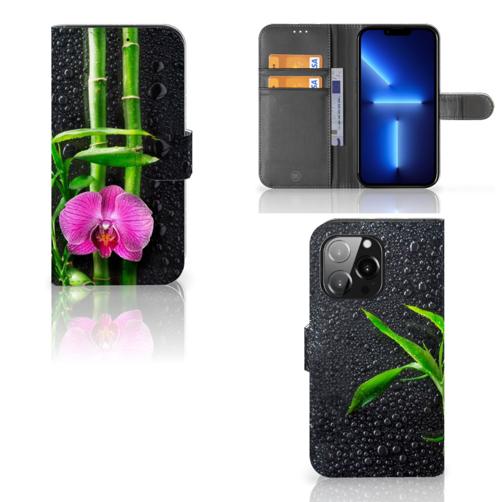 iPhone 13 Pro Hoesje Orchidee met elegante paarse orchidee en groen bamboe design 🌺