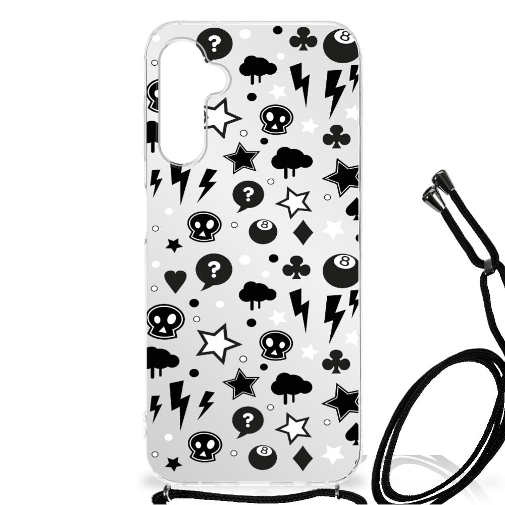 Extreme Case Samsung Galaxy A14 5G Silver Punk with black and white patterns including skulls and stars.