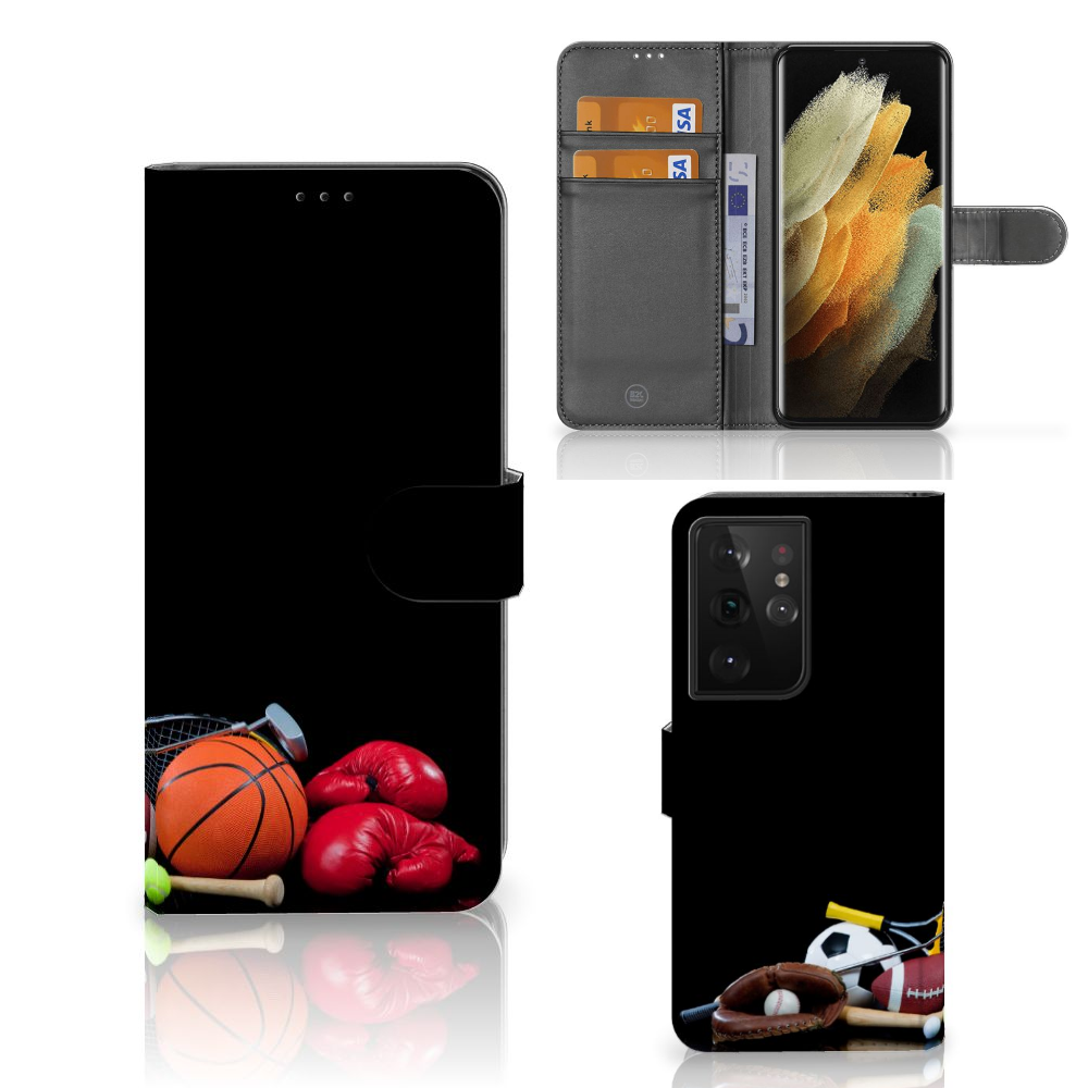Samsung Galaxy S21 Ultra Wallet Case met Pasjes Sports met sportafbeeldingen en pasjeshouders