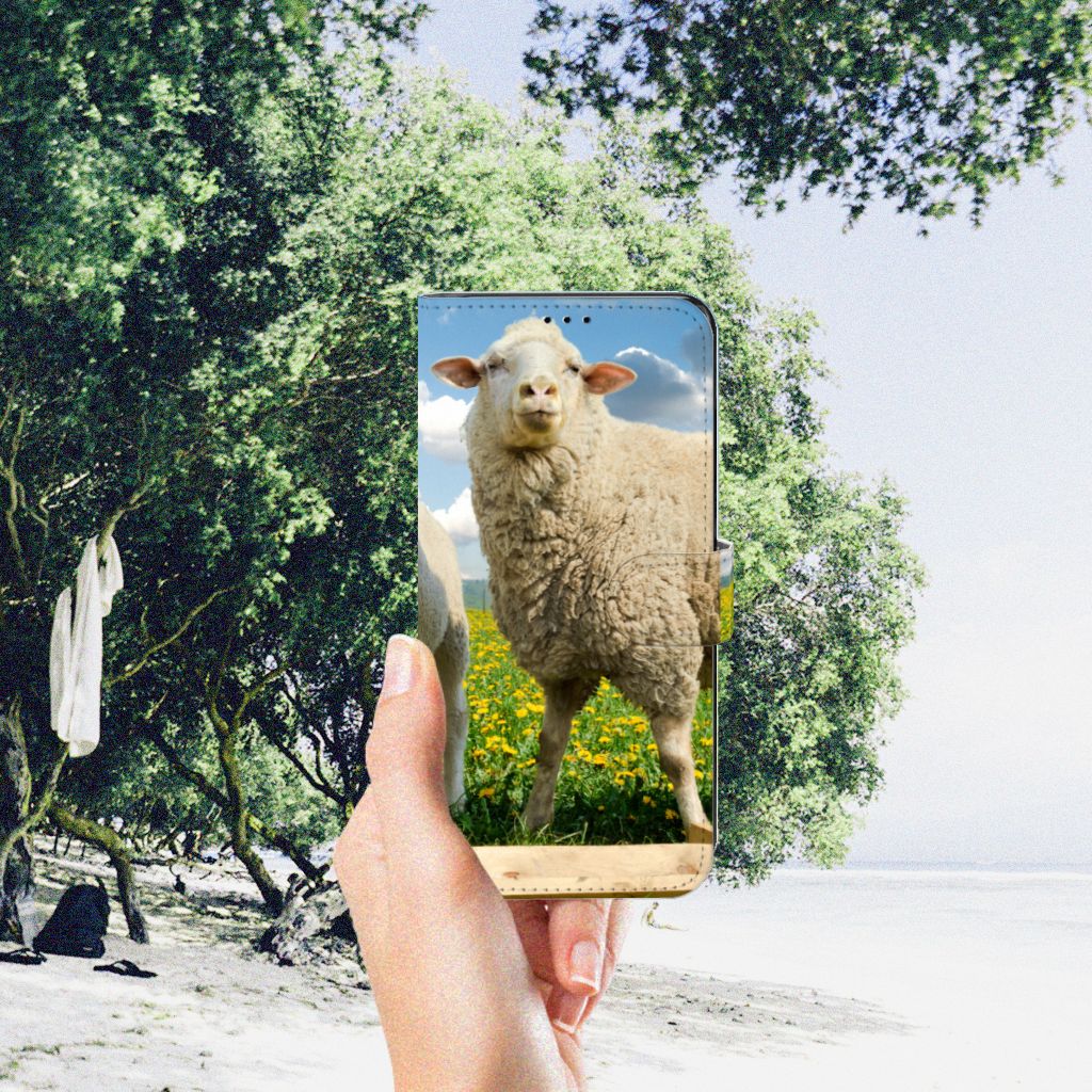 Motorola Edge 30 Pro Telefoonhoesje met Pasjes Schaap en Lammetje
