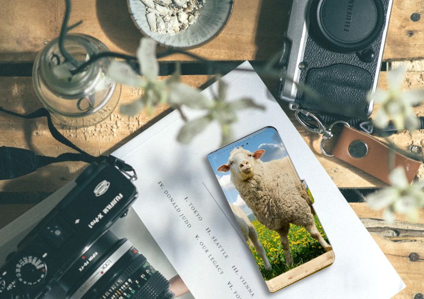Samsung Galaxy A20s Telefoonhoesje met Pasjes Schaap en Lammetje