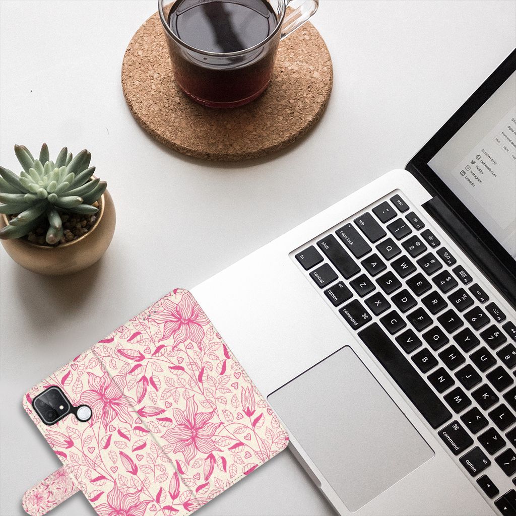 OPPO A15 Hoesje Pink Flowers