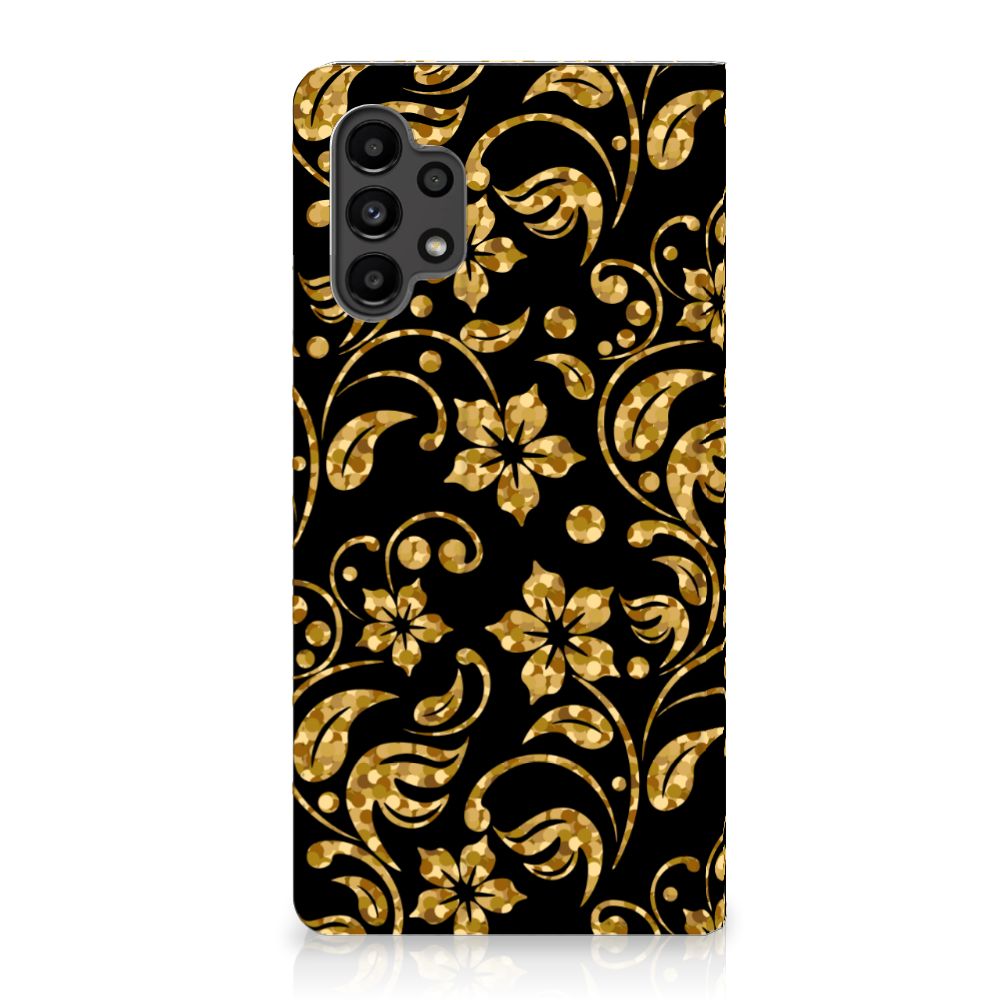 Samsung Galaxy A13 (4G) Smart Cover Gouden Bloemen - B2C Telecom