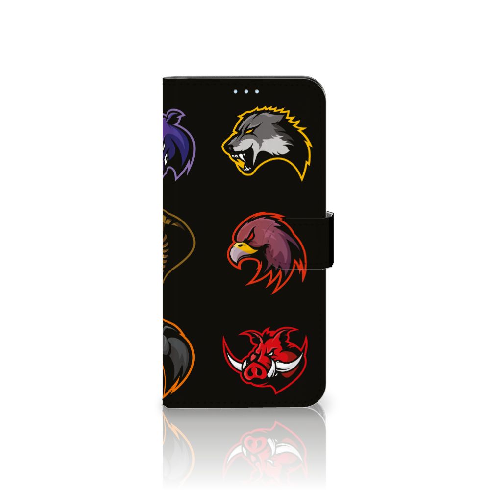 Xiaomi Mi 11 Leuk Hoesje Cartoon met verschillende cartoon dieren logo's op een zwarte achtergrond.