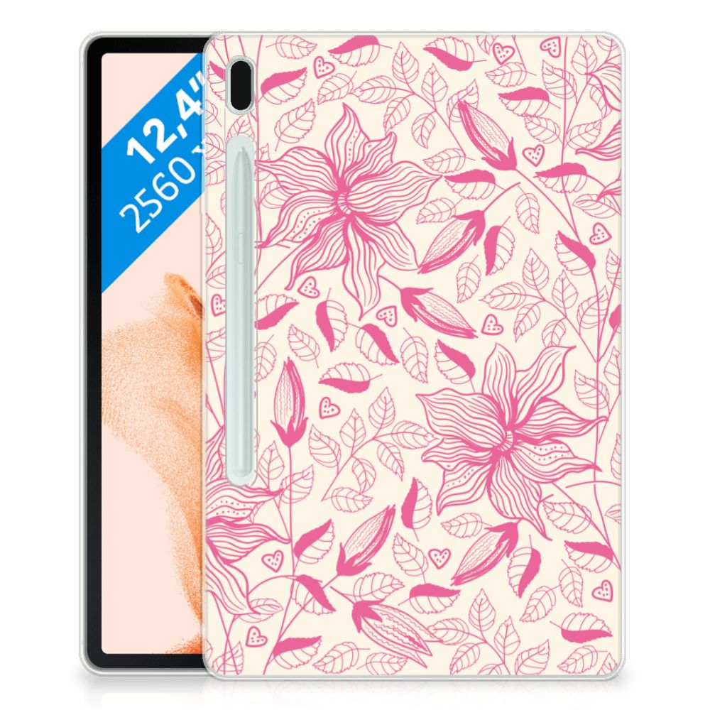 Samsung Galaxy Tab S7FE Siliconen Hoesje Pink Flowers - B2C Telecom