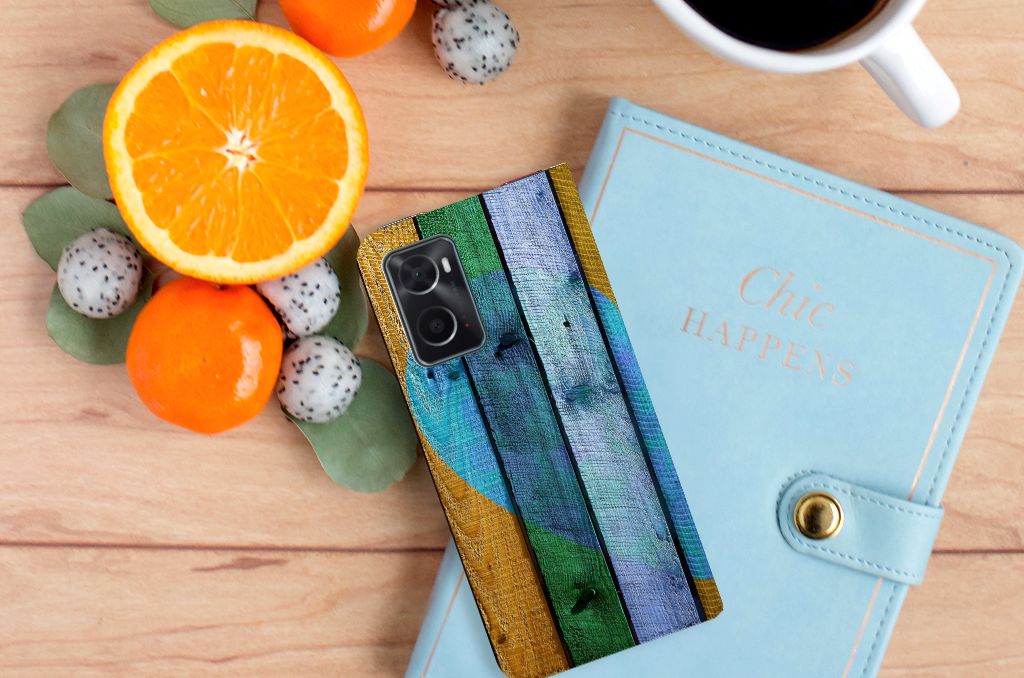 OPPO A96 | A76 Book Wallet Case Wood Heart - Cadeau voor je Vriend - B2C Telecom