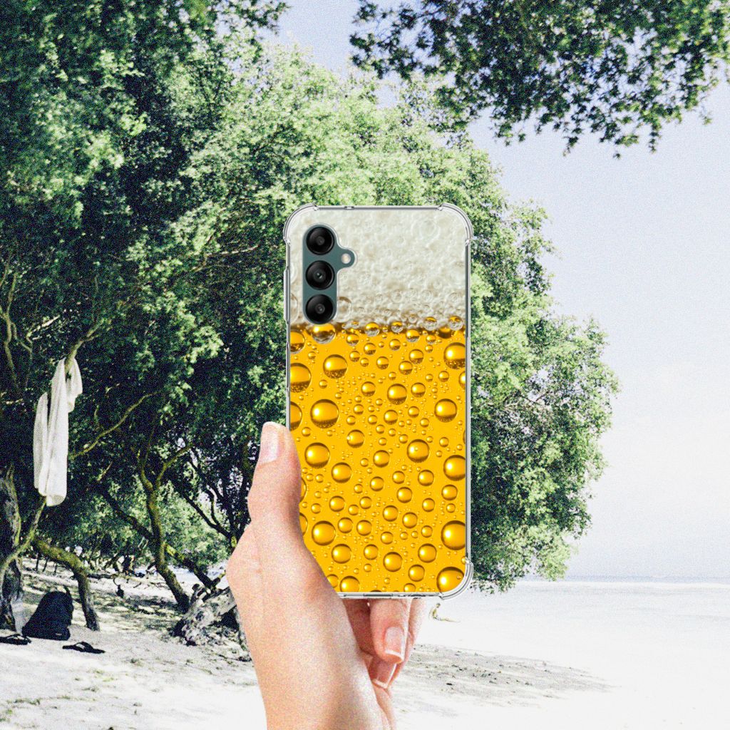 Samsung Galaxy A14 5G/4G Beschermhoes Bier met een uniek bierdesign en waterdruppels op een smartphonecase.