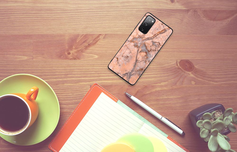 Samsung Galaxy S20 FE Marmeren Print Telefoonhoesje Marmer Oranje B2C Telecom