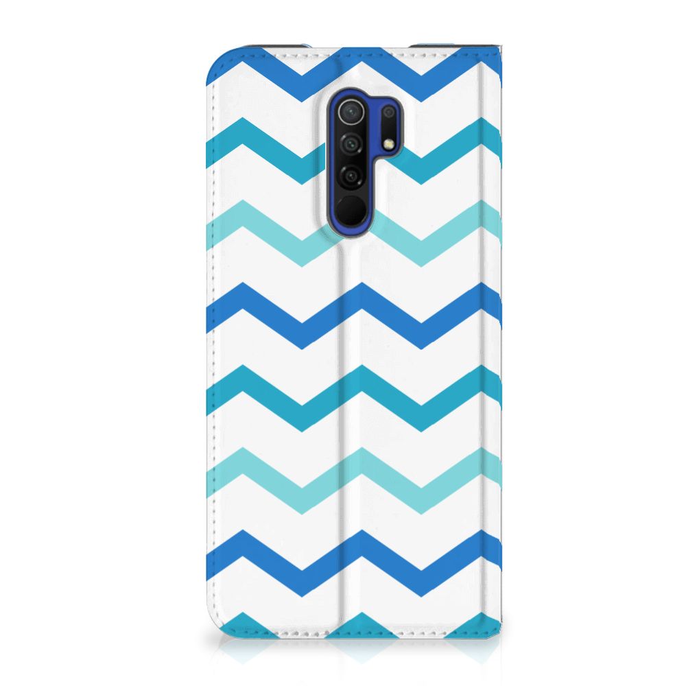 Xiaomi Redmi 9 Hoesje met Magneet Zigzag Blauw - B2C Telecom