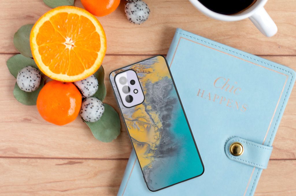 Samsung Galaxy A33 5G Marmeren Print Telefoonhoesje Marble Blue Gold B2C Telecom