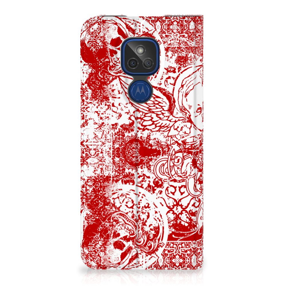 Mobiel BookCase Motorola Moto G9 Play Angel Skull Rood - B2C Telecom