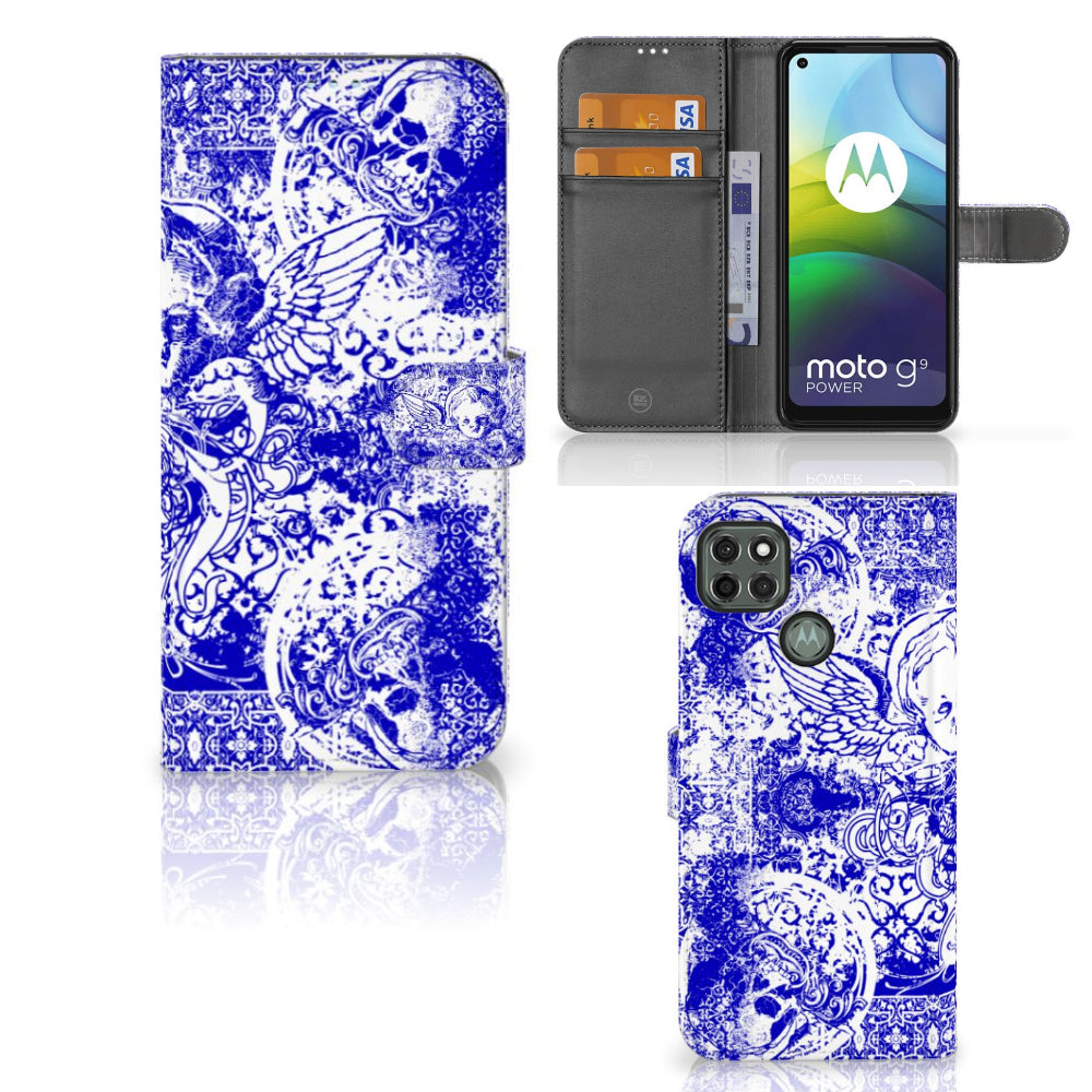 Telefoonhoesje met Naam Motorola Moto G9 Power Angel Skull Blauw