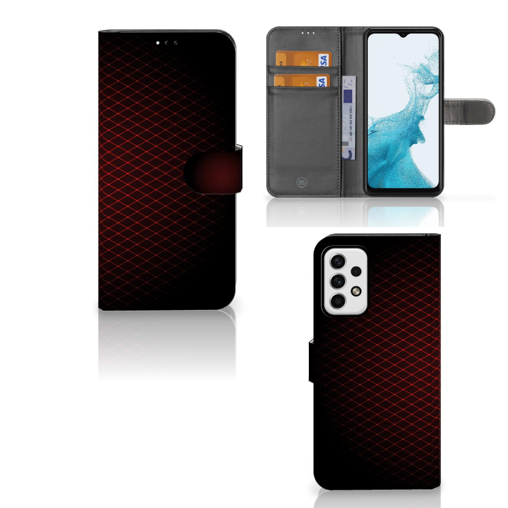 Samsung Galaxy A23 Telefoon Hoesje Geruit Rood met ruimte voor 3 pasjes en minimalistisch design.