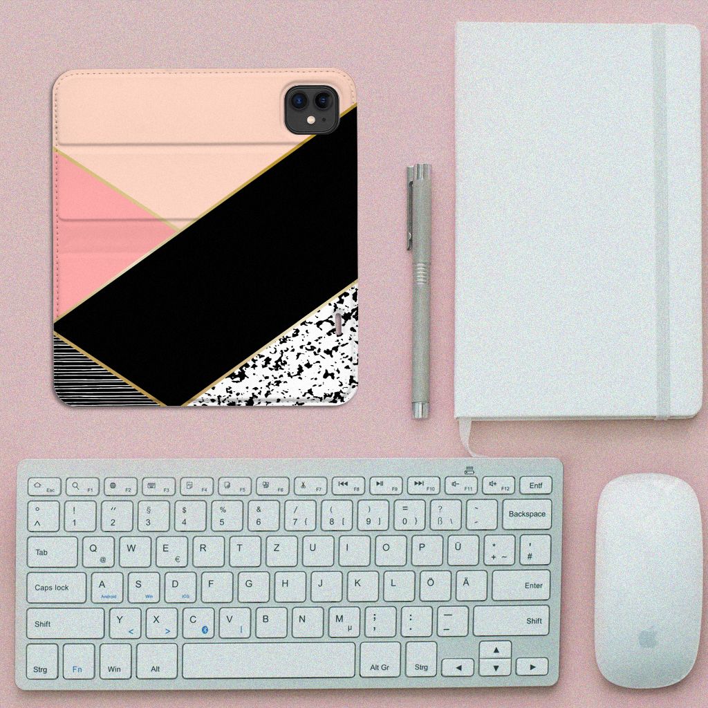 Apple iPhone 11 Stand Case Zwart Roze Vormen