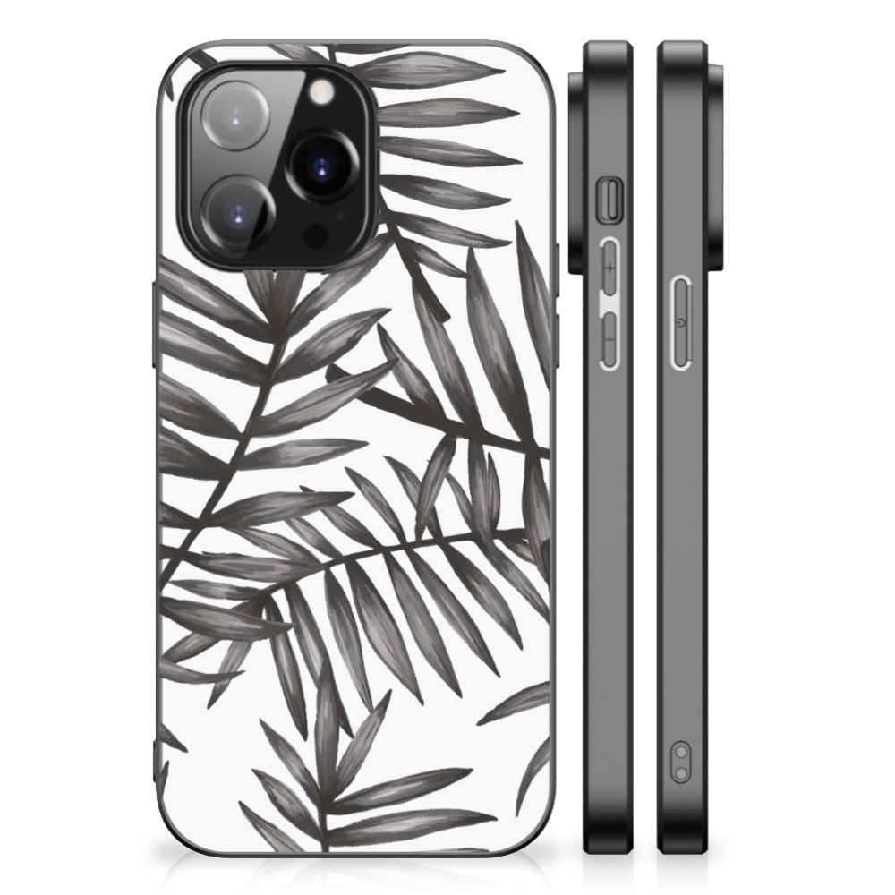 iPhone 14 Pro Max Bloemen Hoesje Leaves Grey