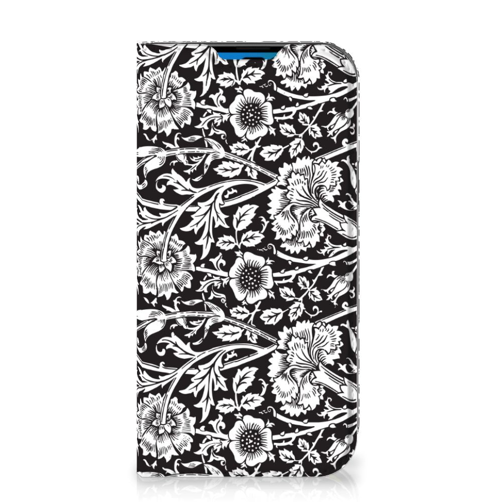 iPhone 14 Pro Smart Cover Black Flowers met zwart-witte bloemendessin 🌼