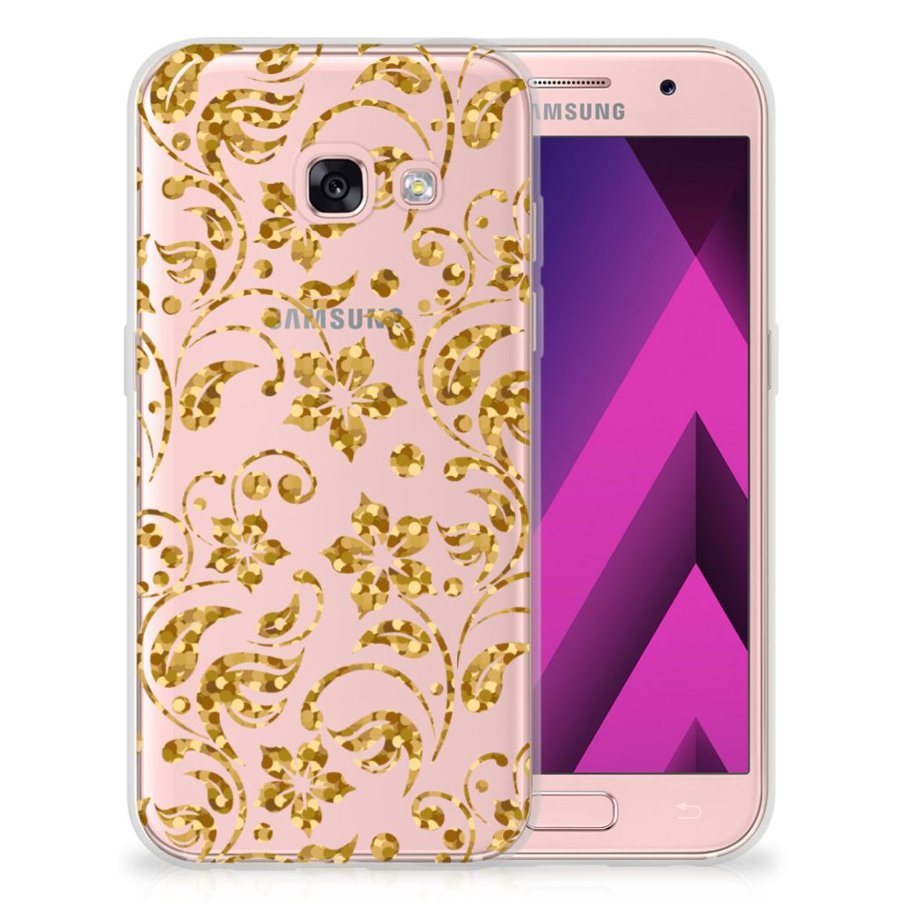 Samsung Galaxy A3 2017 TPU Case Gouden Bloemen