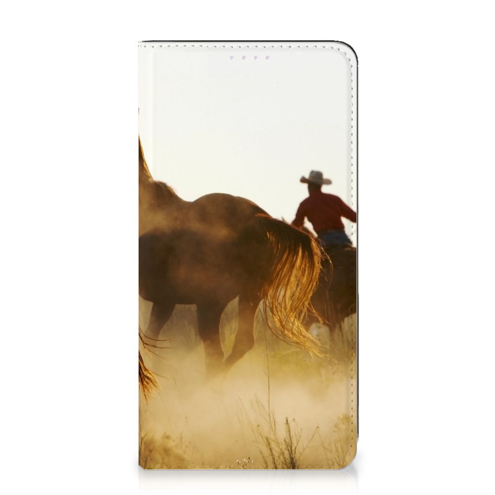 OnePlus Nord 2 5G Hoesje maken Design Cowboy met cowboy en paarden in een zanderig landschap