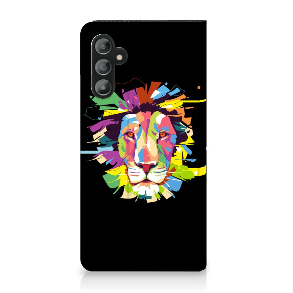 Samsung Galaxy A14 4G Magnet Case Lion Color with colorful lion design on a black background.