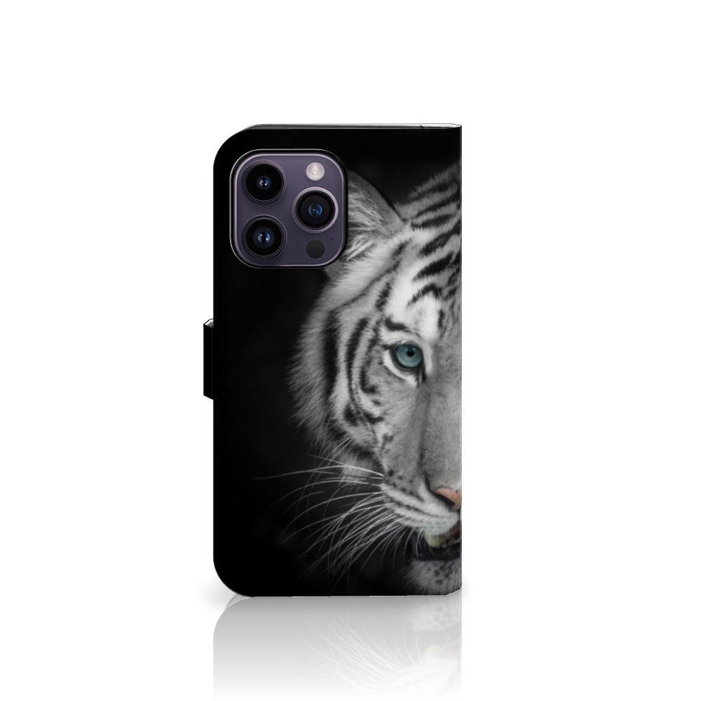 iPhone 15 Pro Max Telefoonhoesje met Pasjes Tijger, met afbeelding van een witte tijger 🐅.