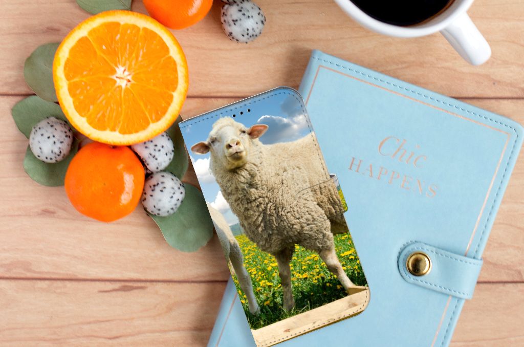 iPhone 14 Plus Telefoonhoesje met Pasjes Schaap en Lammetje