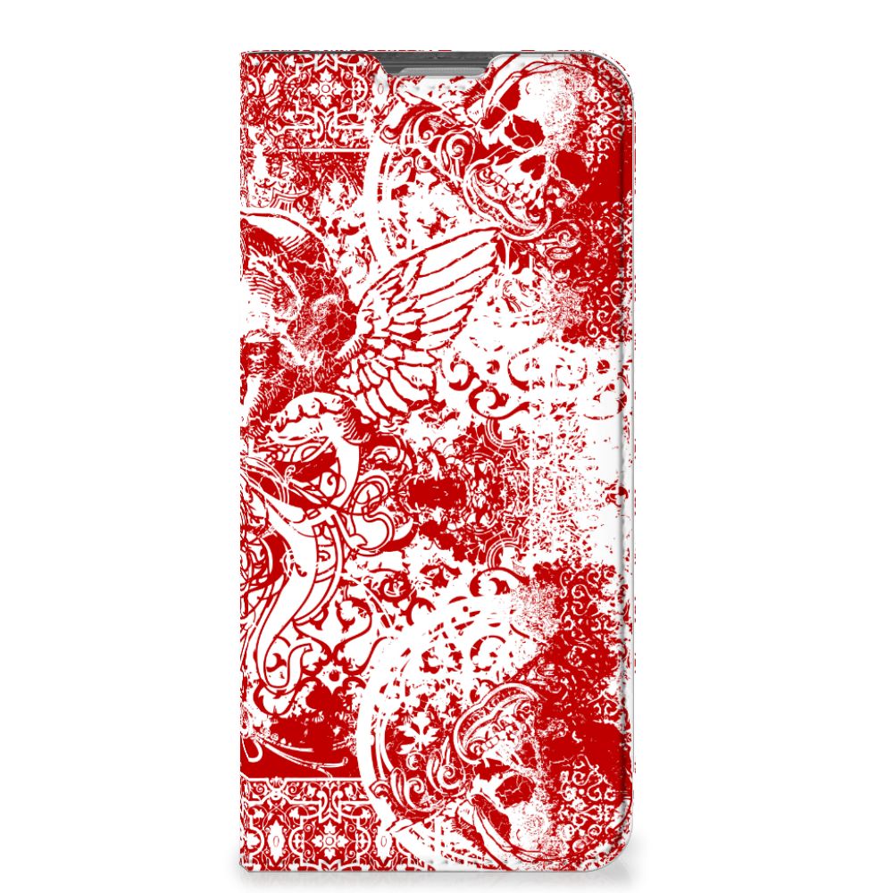 Mobiel BookCase OPPO Reno8 Lite Angel Skull Rood