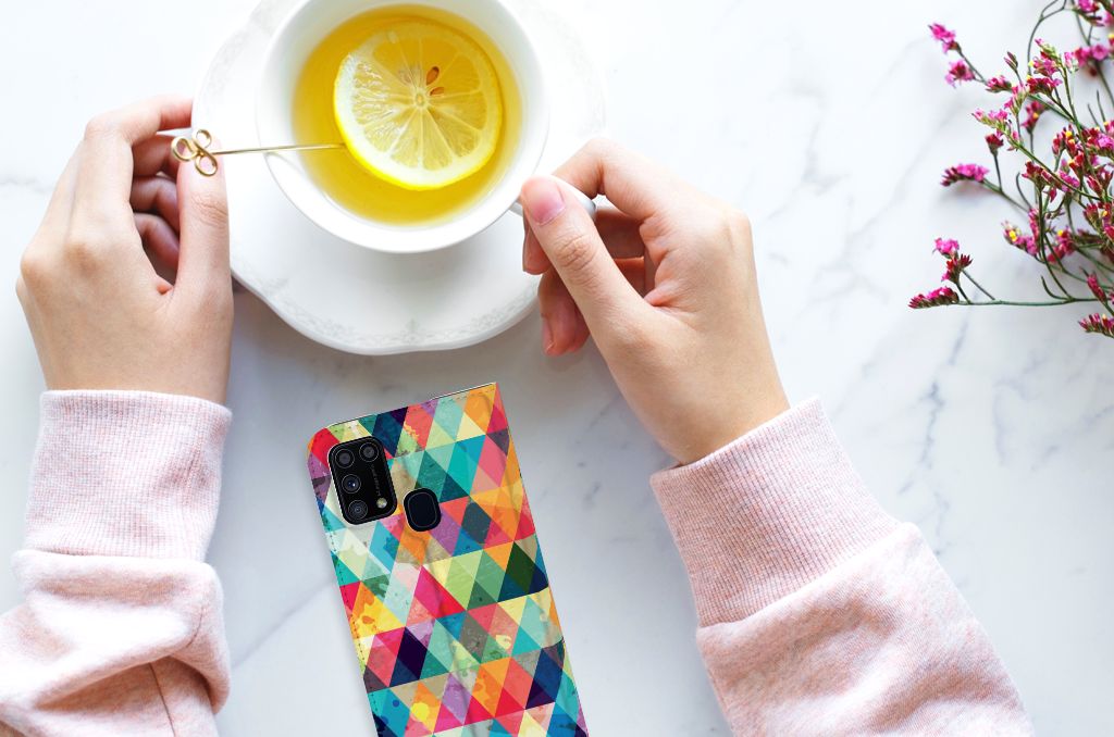 Samsung Galaxy M31 Hoesje met Magneet Geruit - B2C Telecom