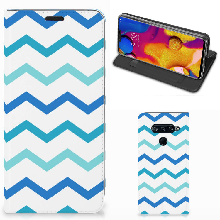 LG V40 Thinq Hoesje met Magneet Zigzag Blauw