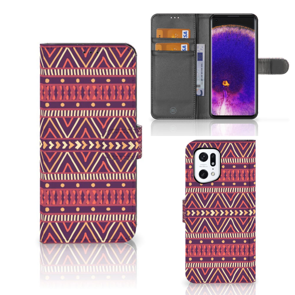 OPPO Find X5 Pro Telefoon Hoesje Aztec Paars