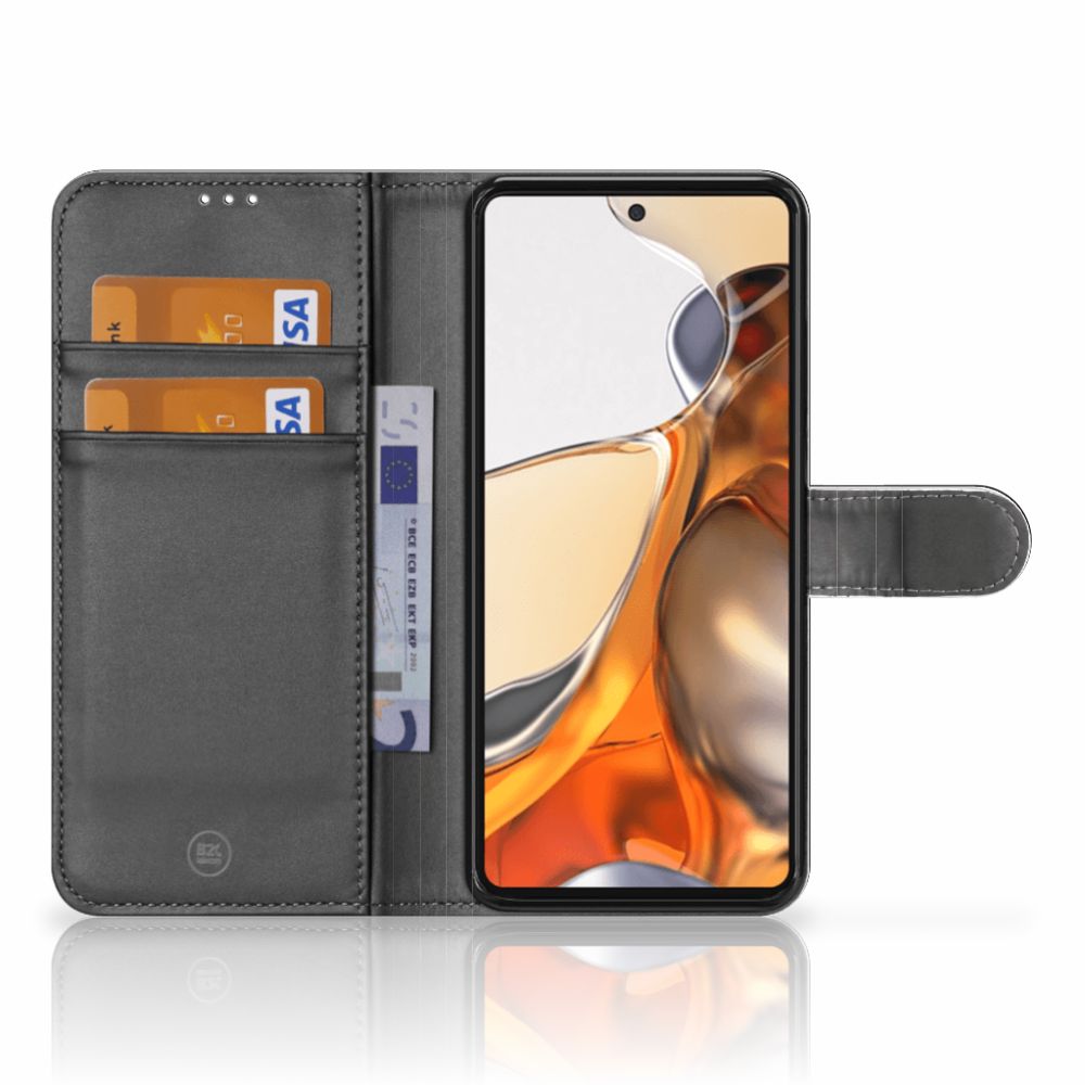 Xiaomi 11T | 11T Pro Wallet Case met Pasjes Sports met pasjes en telefoon zichtbaar in open positie.