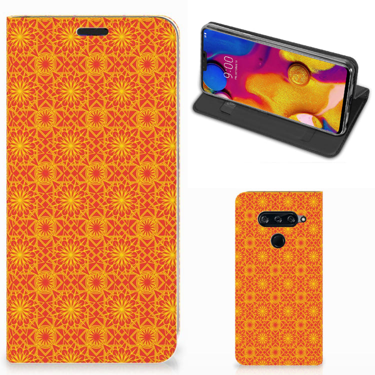 LG V40 Thinq Hoesje met Magneet Batik Oranje