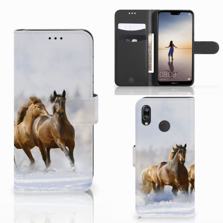 Huawei P20 Lite Telefoonhoesje met Pasjes Paarden