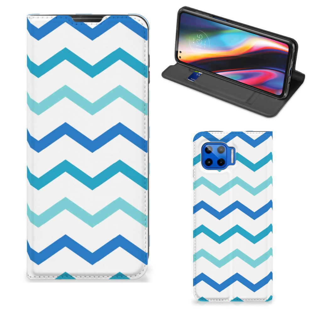Motorola Moto G 5G Plus Hoesje met Magneet Zigzag Blauw - B2C Telecom