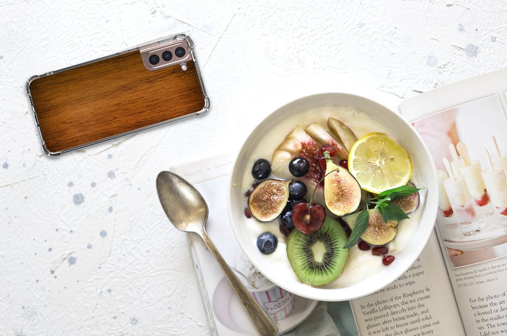 Samsung Galaxy S21 Plus Stevig Telefoonhoesje Donker Hout B2C Telecom