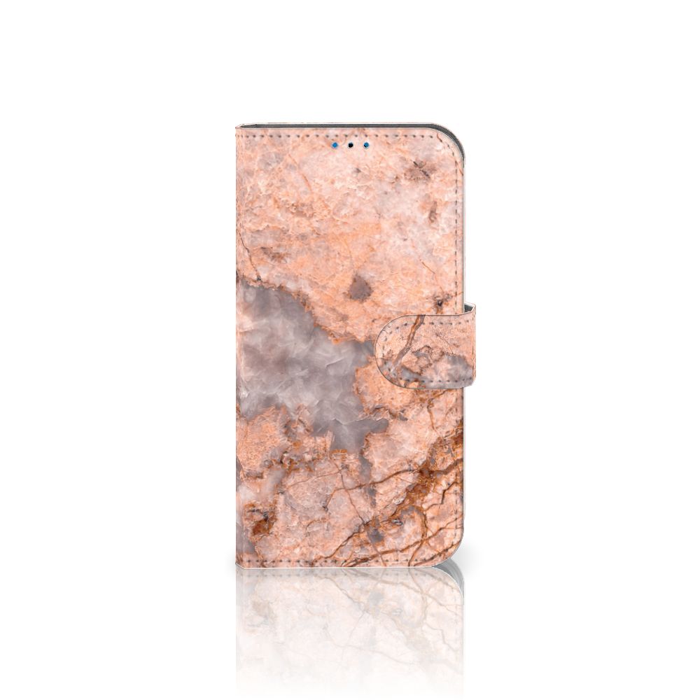 iPhone 14 Pro Bookcase Marmer Oranje met uniek marmerdesign in stijlvolle oranje tinten.