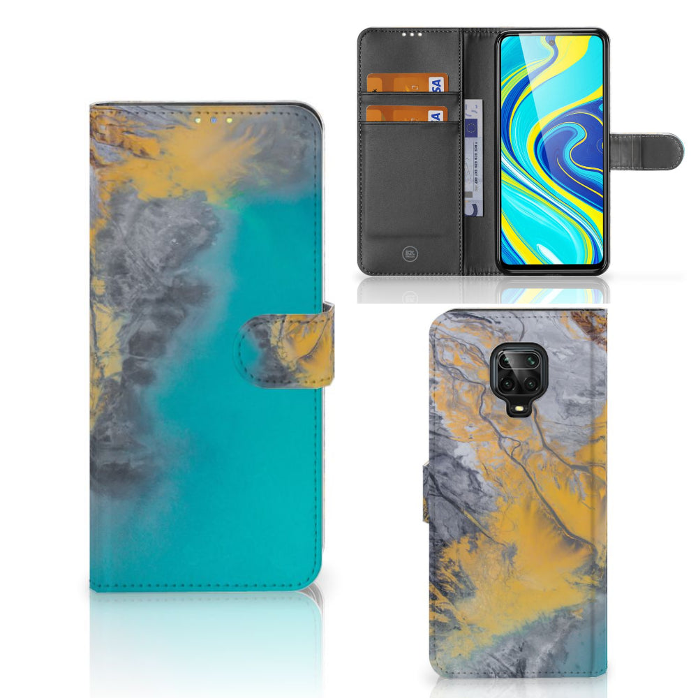 Xiaomi Redmi Note 9 Pro | Note 9S Bookcase Marble Blue Gold