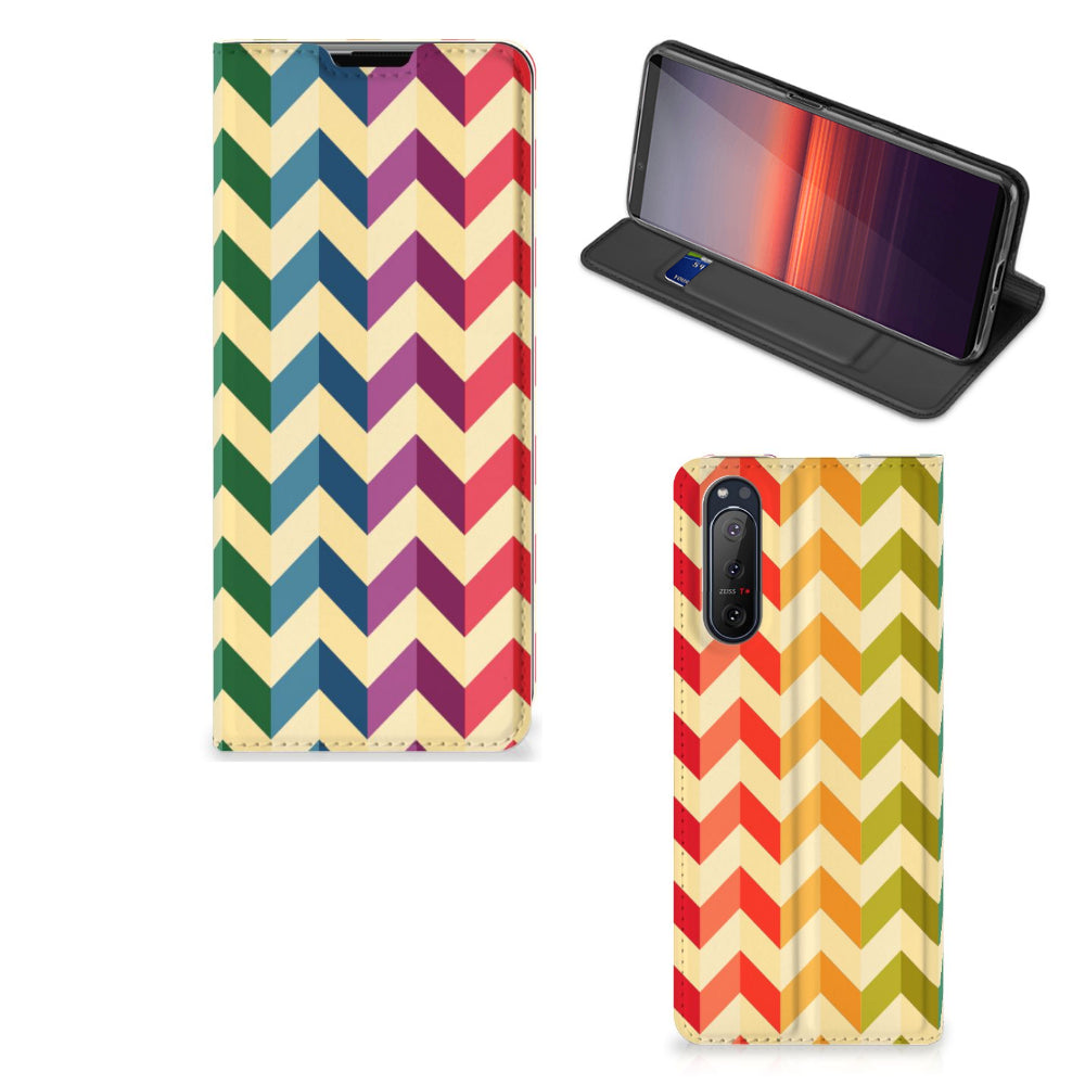 Sony Xperia 5 II Hoesje met Magneet Zigzag Multi Color