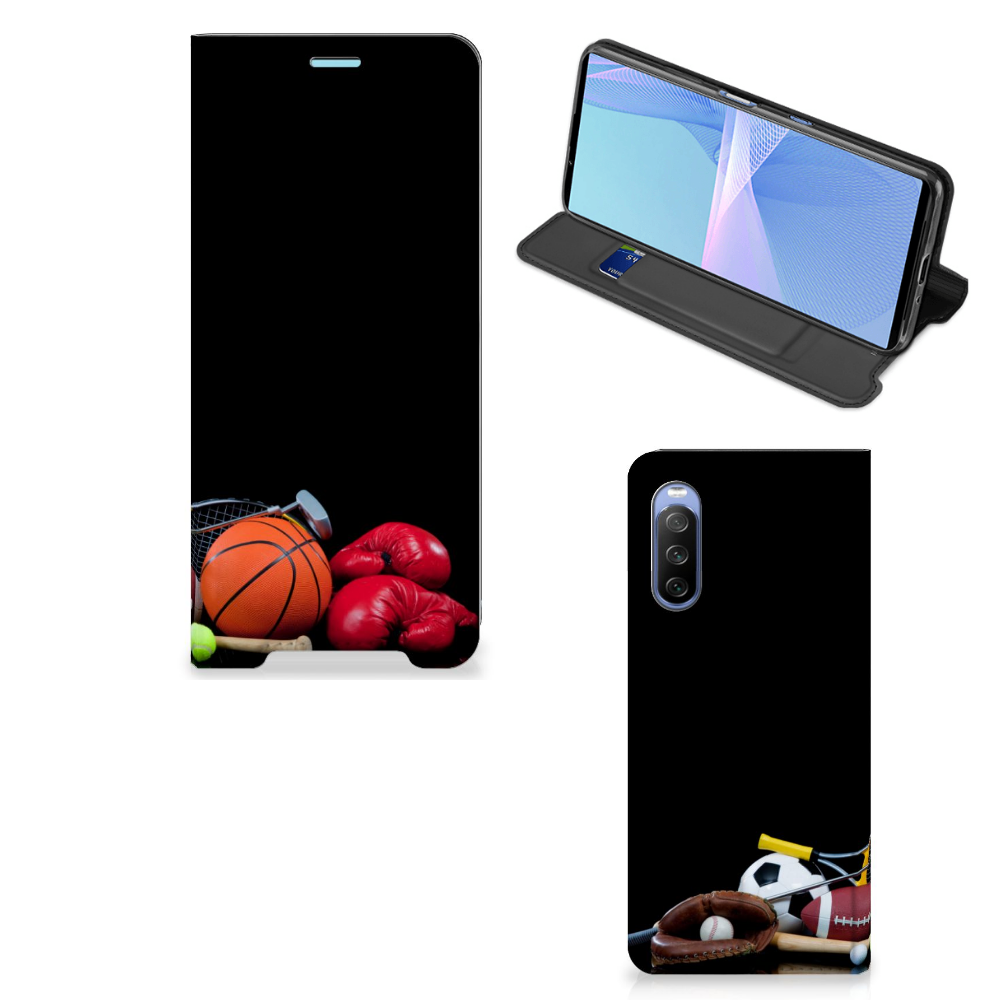 Sony Xperia 10 III Hippe Standcase Sports with sports equipment design and stand holder