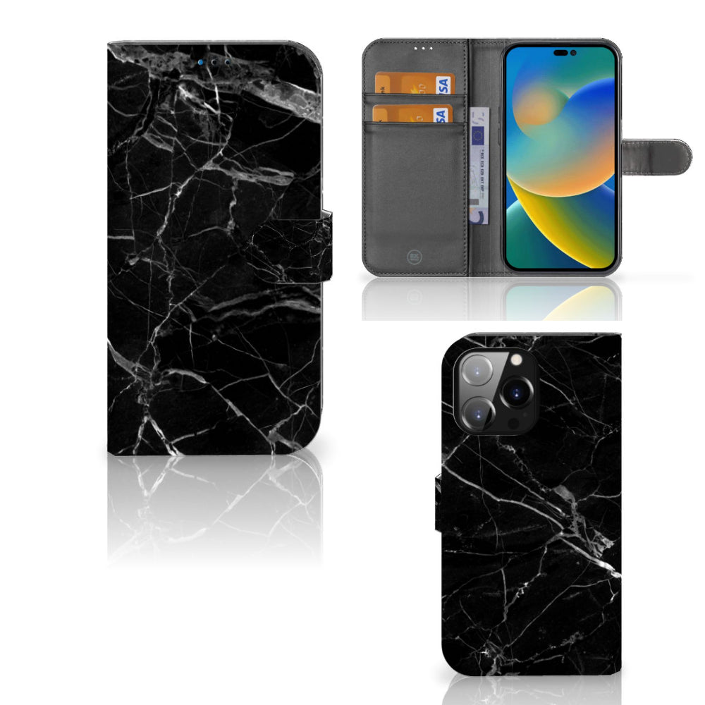 iPhone 14 Pro Max Bookcase Marmer Zwart - Origineel Cadeau Vader
