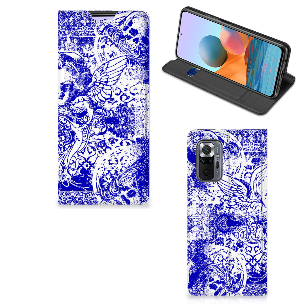 Mobiel BookCase Xiaomi Redmi Note 10 Pro Angel Skull Blauw - B2C Telecom