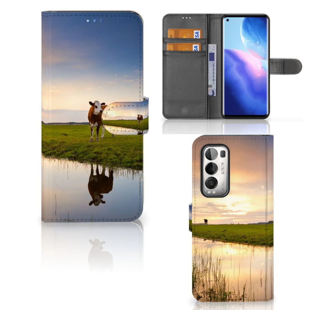 OPPO Find X3 Neo 5G Telefoonhoesje met Pasjes Koe