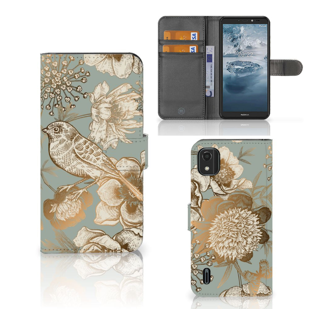 Hoesje voor Nokia C2 2nd Edition Vintage Bird Flowers