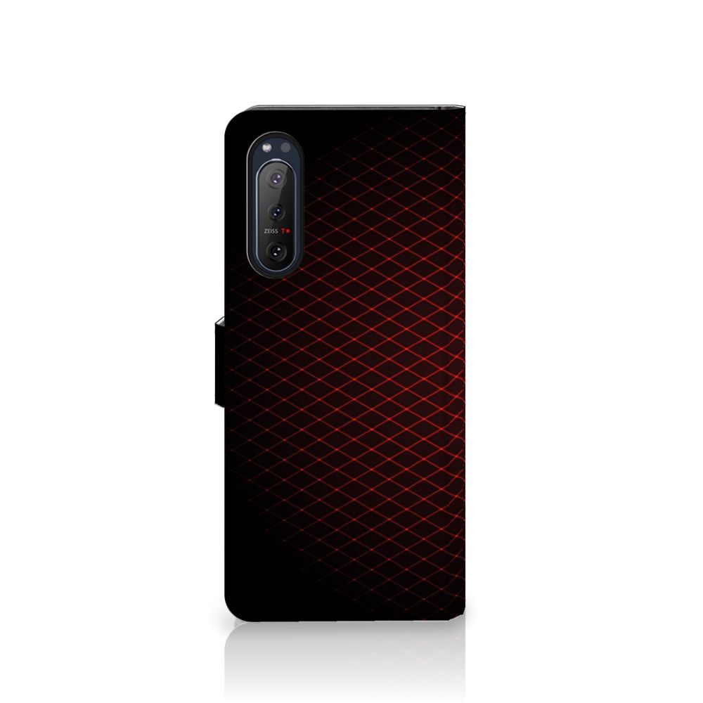 Sony Xperia 5II Telefoon Hoesje Geruit Rood met geometrisch patroon en ruimte voor 3 pasjes.