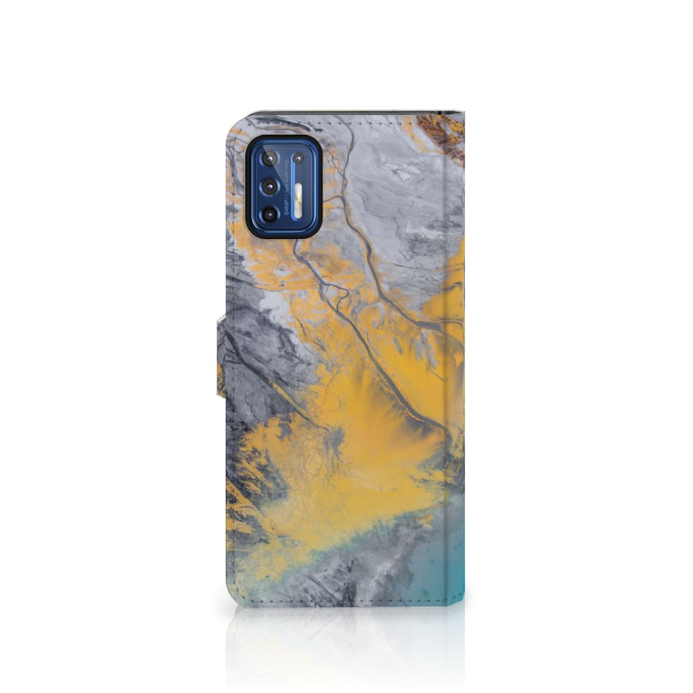 Motorola Moto G9 Plus Bookcase Marble Blue Gold